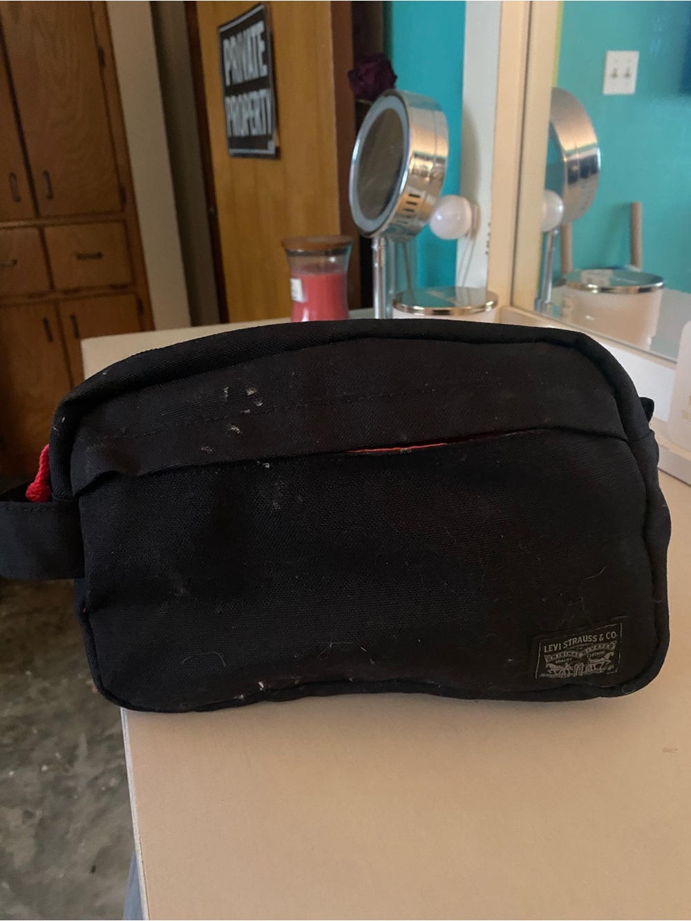 Levi's Black Canvas Toiletry Dopp Kit with Red Accents